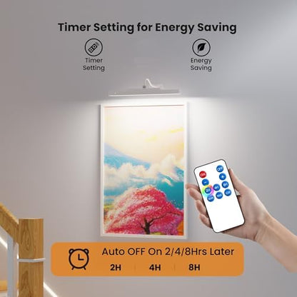 Picture Light with Remote - 16in White Rechargeable Battery Wall Light for Paintings, Cordless Wall Sconce for Art Painting & Photo Frames, 5000mAh with Timer, 350LM Brightness (3-Pack)