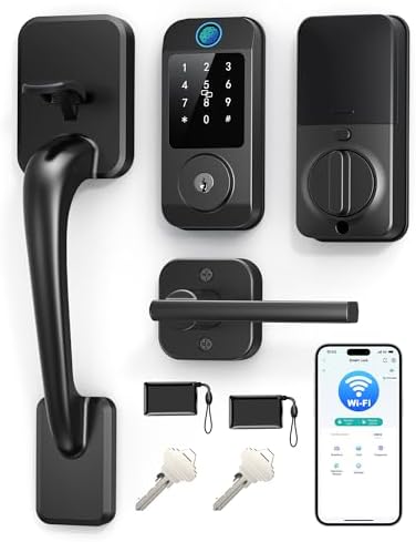 Wi-Fi Smart Front Door Lock Set, Keyless Entry Deadbolt Handle