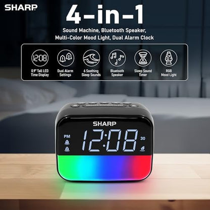 Sharp RGB Alarm Clock with Bluetooth Speaker, Sleep Sounds, Night Light