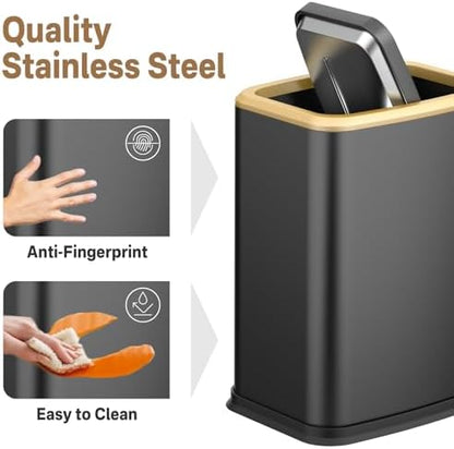 2.1 Gallon Slim Bathroom Trash Can with Swing Lid, 8L Stainless Steel Bathroom Garbage Can with Removable Inner Bucket for Narrow Spaces, Toilet Side, Bathroom, Bedroom