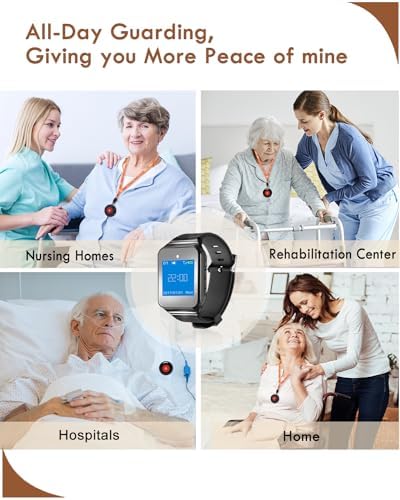 CallToU Wireless Caregiver Pager Call Button 500+Feet Nurse Alert System for Elderly Monitoring Waterproof Call Bell for Home 1 Receiver Wrist Pager 2 SOS Call Buttons