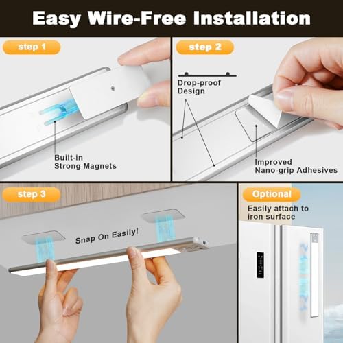 Reoshine Motion Sensor Light Indoor, 80 LED Under Cabinet Lighting Battery Operated with 3 Color Temps, 1800mAh Rechargeable Closet Lights Wireless for Kitchen, Pantry, Stair (2 Pack)