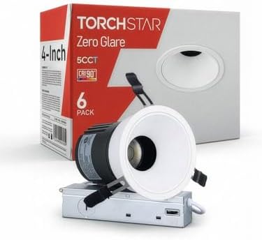 TORCHSTAR 6-Pack 4 Inch 5CCT Zero Glare LED Recessed Lights with J-Box