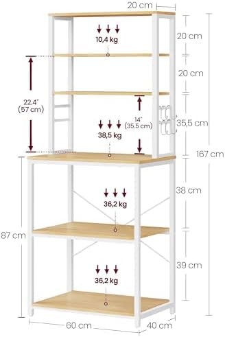 VASAGLE Coffee Bar, 23.6 Inches 6-Tier Baker's Rack with 6 Hooks