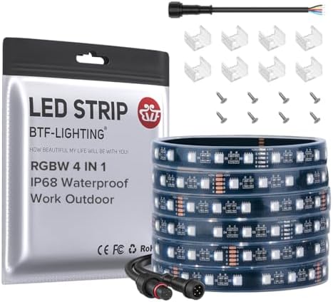 BTF-LIGHTING RGBW LED Strip IP68 Waterproof Cool White DC24V 16.4FT 300LED