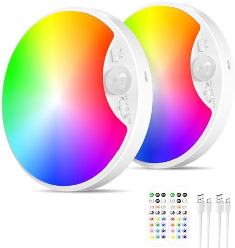 Rechargeable Motion Sensor Ceiling Light, 12000mAh RGB Battery Closet Light