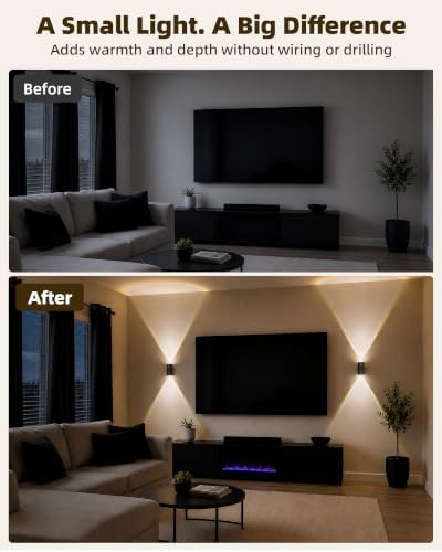 EZVALO Motion Sensor Wall Lights, Rechargeable Wall Sconce Battery Operated with Remote, 3 Color Temps & 12 RGB, Wireless Wall Light for Living Room, Hallway, Stairway (4 Pack, Black)