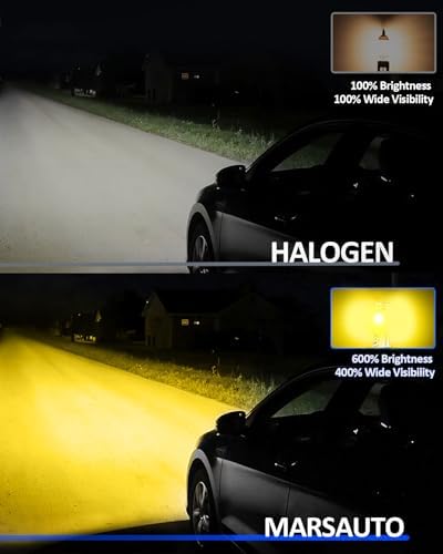 Marsauto H3 Yellow Led Fog Light Bulb, 600% High Bright H3LL Fog Lights Led, 12,000LM 3000K Amber Yellow LED Fog Lights, 1:1 Mini Size Upgraded CSP Chips H3 Fog Bulb, Side Marker Parking Light Combos