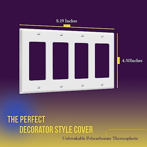 ENERLITES Decorator Light Switch or Receptacle Outlet Wall Plate, Gloss Finish, Size 4-Gang 4.50" x 8.19", Polycarbonate Thermoplastic, 8834-W, White, Standard Size (Pack of 2)