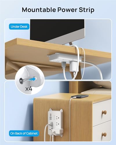 TROND 360° Rotating Flat Plug Power Strip, 3ft Extension Cord, White