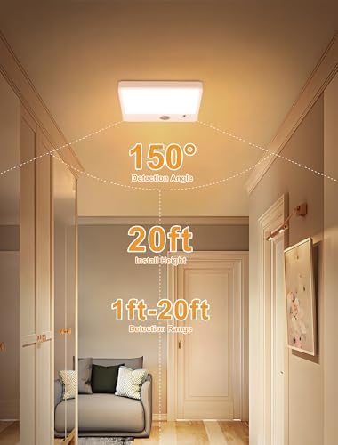 Rechargeable Motion Sensor LED Ceiling Light, Remote Wireless Fixture, 3 Color Temperatures, Dimmable for Shower, Bathroom, Closet, Pantry, Stairs, Garage, White