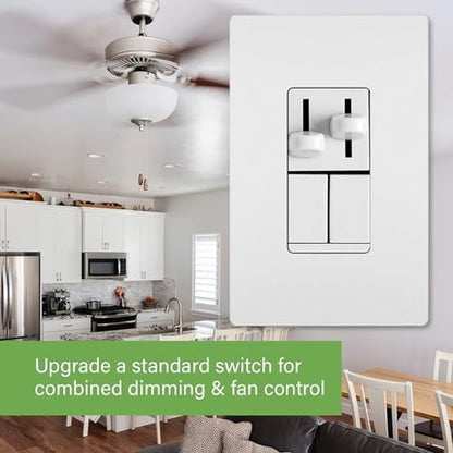 Legrand Pass & Seymour LSCLDC163PWCCV4 450W LS Series Preset Dimmer Light Switch for Dimmable LED and CFL Bulbs Plus 1.6A Fan Control, Single Pole/3-Way, White, 1 Count (Pack of 4)