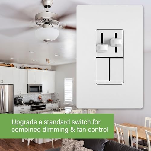 Legrand Pass & Seymour LSCLDC163PWCCV4 450W LS Series Preset Dimmer Light Switch for Dimmable LED and CFL Bulbs Plus 1.6A Fan Control, Single Pole/3-Way, White, 1 Count (Pack of 4)