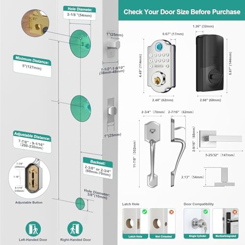Keyless Fingerprint Door Lock Set: HEANTLE WiFi Front Door Lock with Handles - Alexa Smart Electronic Digital Keypad Deadbolt Sets App Remote Control Auto Satin Nickel