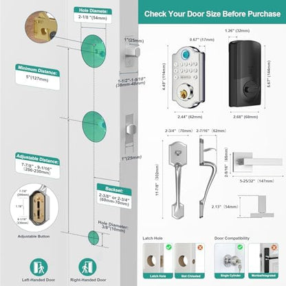 Keyless Fingerprint Door Lock Set: HEANTLE WiFi Front Door Lock with Handles - Alexa Smart Electronic Digital Keypad Deadbolt Sets App Remote Control Auto Satin Nickel