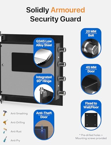 FORFEND Smart Home Safes | WiFi Safe Box App Unlock/Alarm | Voice Control, Kidnap SOS Alarm, Tamper Detect, Frozen Mode | Money Security Lockbox History Track | Digital Caja Fuerte Remote Live Monitor