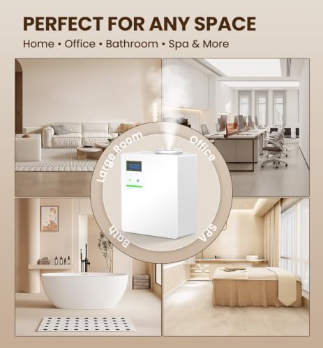 Waterless Essential Oil Diffuser with 2 x 100ML Oils, 5000 Sq.Ft Whole House Scent Machine, 200ml Cold Air Fragrance Diffuser with Bluetooth App Control for Home Hotel Office, White