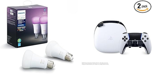Philips Hue Smart 60W A19 LED Bulb - White and Color Ambiance Color-Changing Light - 2 Pack - 800LM & PlayStation DualSense Edge Wireless Controller