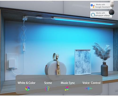 Smart Under Cabinet Lights, LED Light Bar, White & RGB Multi Color Changing Counter Lighting. Alexa Google App Controlled Lamp for Kitchen ,Shelf, Bookcase, above Sink, Desk (1-Bar 20 Inch Kit)