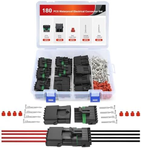 Nilight 180PCS 10 Kits 4 Pin Waterproof Automotive Electrical Connector Kit