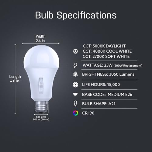 Feit Electric A21 LED Light Bulb, 200W Eq, 3CCT, E26 Base