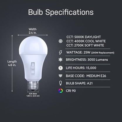 Feit Electric A21 LED Light Bulb, 200W Eq, 3CCT, E26 Base