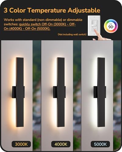 EDISHINE 23.6" Modern Outdoor Wall Light, Black LED Exterior Light Fixture