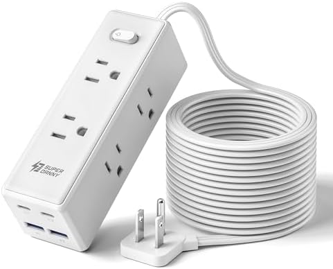 10 Ft Extension Cord with Multiple Outlets, Long Extension with 6 Outlets 4 USB Ports(2 USB C), Flat Plug Surge Protector Power Strip for Home, Office Supplies, Dorm Essentials