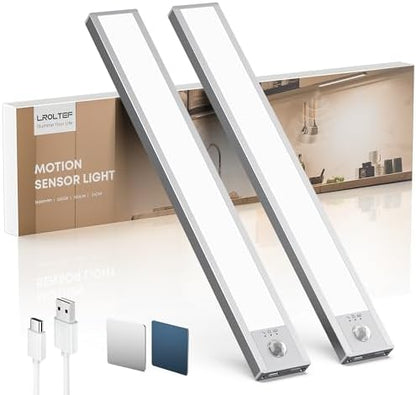 LROLTEF Under Cabinet Lighting Wireless, 2 Pack 8.3 inch 1500mAh 6500K Dimmable Motion Sensor Light Indoor, Rechargeable LED Under Counter Lights for Kitchen, Shelf, Stairs, Closet