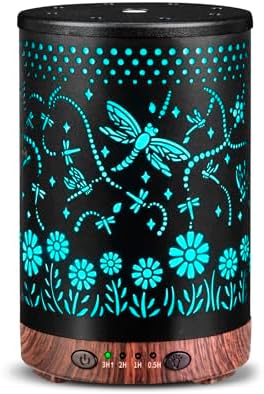 Essential Oil Diffuser 120ML Metal Aromatherapy Diffuser with Timer, Cool Mist Humidifier with Auto Shut-Off & 7 Color Lights for Home Office Spa (Dragonfly)