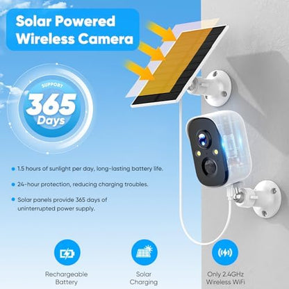 Poyasilon 2-Pack Solar Security Cameras Wireless Outdoor,2K Solar Camera Wireless for Home Color Night Vision Two-Way Talk Two Spotlights,Cloud/SD Only 2.4GHz WiFi