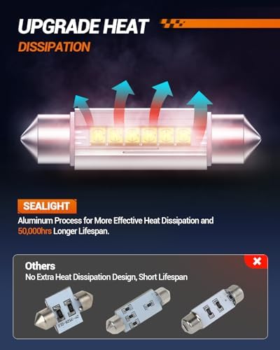 SEALIGHT 578 LED Bulb Super Bright 6500K White 212-2 569 6411 6418 6451 211-2 LED Bulb Interior Car Light 2025-Ceramic Chipset for Map Door License Plate Dome Light Bulb 41mm 42mm (Pack of 4)