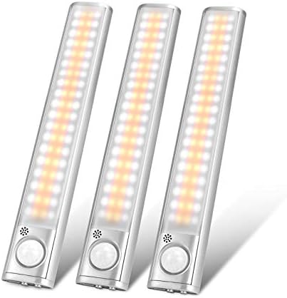 goodland Under Cabinet Lighting 80 LED Closet Light, Motion Sensor Lights Indoor USB Rechargeable Dimmable Stick-on Night Light Bar for Kitchen, Wardrobe, Garage, Stairs, Bedroom (3 Packs)