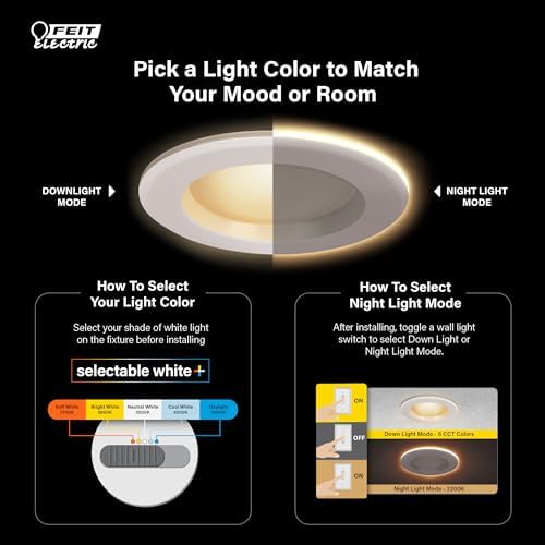 Feit Electric 5/6in LED Recessed Downlight with Night Light Mode, 75W Eq