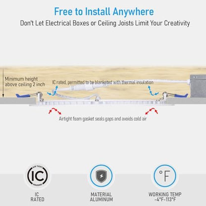 TORCHSTAR 12-Pack 8 Inch Ultra-Thin LED Recessed Light, CRI90 18W, 5000K