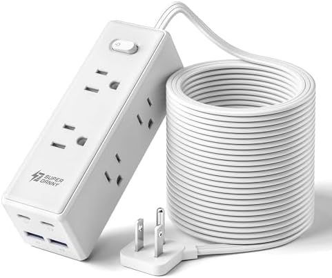 SUPERDANNY 20Ft Extension Cord with Multiple Outlets, Flat Plug Power Strip