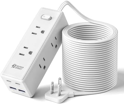 SUPERDANNY 20Ft Extension Cord with Multiple Outlets, Flat Plug Power Strip