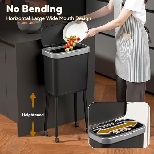 Procade Kitchen Garbage Can with Legs and Wheels,Narrow Rolling Trash Can