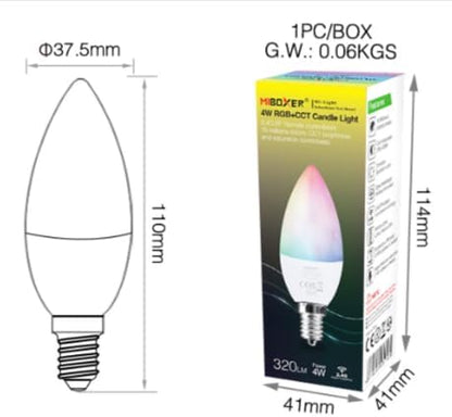 MiBOXER FUT108 4W RGB+CCT Candle Light, 2.4G RGB+CCT Bulb, Bulb, 2.4GHz RF Remote Controllable