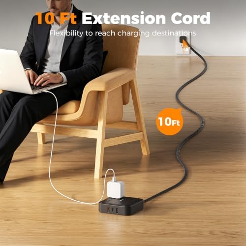 TESSAN Surge Protector Flat Extension Cord 10Ft, Flat Plug Power Strip
