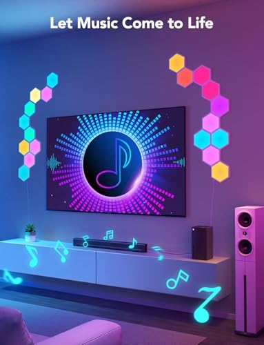 NIUCOO 8 Pack Hexagon LED Lights Wall Panels, Smart RGB Gaming Lights with APP & Music Sync, DIY Modular Hex Tiles, USB-Powered for Autism/Game Room/Party Decor