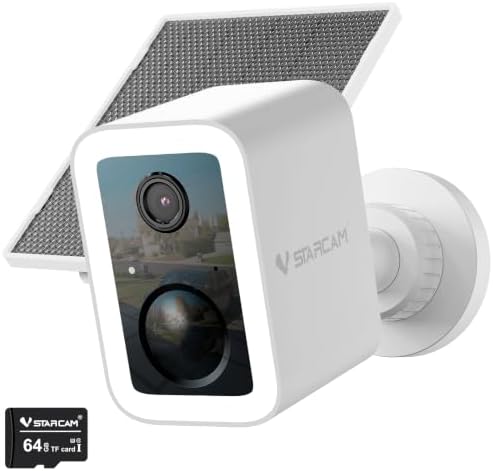 VSTARCAM 2K Solar Security Camera Outdoor Wireless, 64GB SD Card Included, Free Cloud Storage, 5200mAh Battery & Solar Panel, Magnetic Quick Mount No Drill Installation, PIR Human Detection, Spotlight