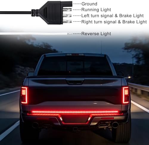 Tailgate Light Bar - 48" Aluminum Frame 780 LED Strip with Red Brake, Yellow Turn & White Reverse Lights, Waterproof Triple Row LED Tailgate Light Bar for Trucks, SUVs, Pickups