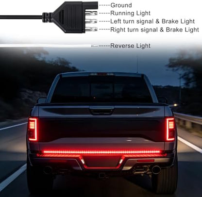 Tailgate Light Bar - 48" Aluminum Frame 780 LED Strip with Red Brake, Yellow Turn & White Reverse Lights, Waterproof Triple Row LED Tailgate Light Bar for Trucks, SUVs, Pickups