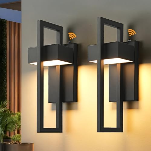 Dusk to Dawn 18IN Large Outdoor Wall Lights Integrated LED Outdoor Wall Sconces Lighting, Exterior Lighting Fixtures Outside Wall Mount Lights for House Porch Front Door Garage, Matte Black 2 Pack