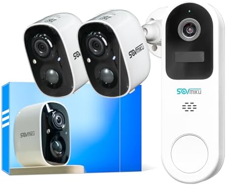 SOVMIKU 2CG6S Security Camera and DB3 2K Smart Video Doorbell with Chime,Battery Powered,Easy to Setup,PIR Motion Detection,Two Way Audio, Audible Flashlight Siren,2.4GHz Wi-Fi Color Night Vision