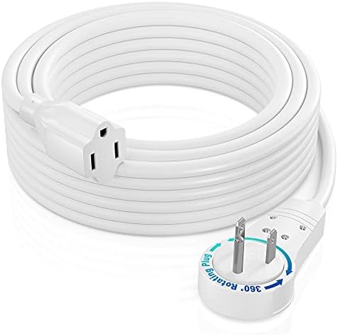 Maximm 30 Ft 360 Rotating Flat Plug Extension Cord, 14 AWG, White, UL
