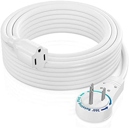 Maximm 30 Ft 360 Rotating Flat Plug Extension Cord, 14 AWG, White, UL
