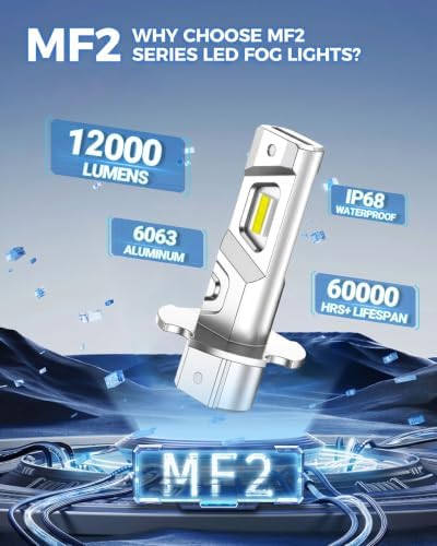 Marsauto H3 Yellow Led Fog Light Bulb, 600% High Bright H3LL Fog Lights Led, 12,000LM 3000K Amber Yellow LED Fog Lights, 1:1 Mini Size Upgraded CSP Chips H3 Fog Bulb, Side Marker Parking Light Combos