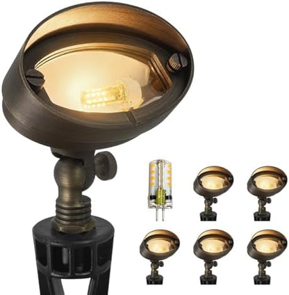 COLOER Brass Landscape Flood Lights 6 Pack with LED G4 Bulb (501B Bronze)
